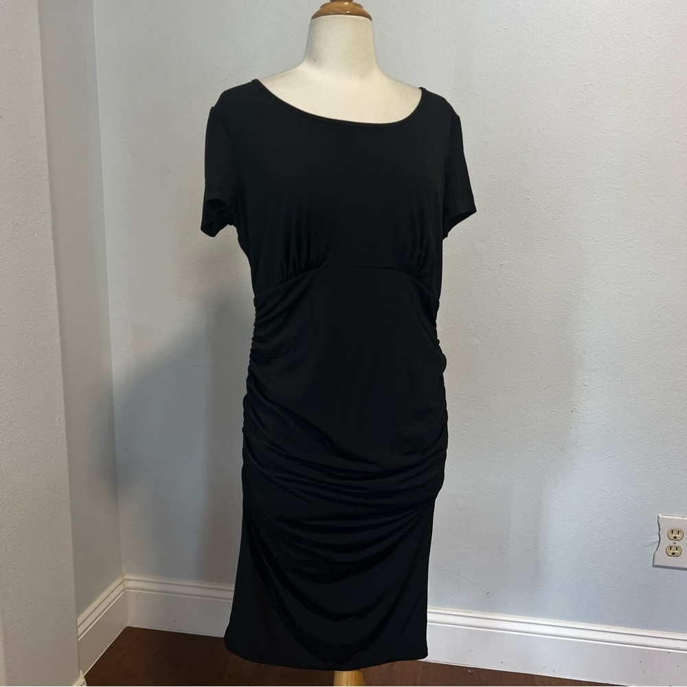 Kimi + Kai Women's Black Maternity Ruched Midi‎ Body Con Dress Size M